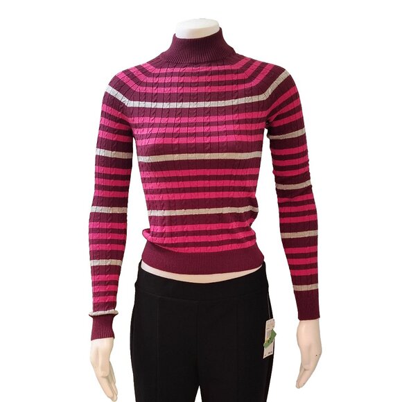 Hooked Up by IOT Juniors' Striped Mini-Cable Mock Neck Sweater - Picture 1 of 4